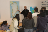 Lesson in the school at Scoresbysund by Thor Hjarsen on the value of tourism in the Greenland economy. E. Greenland. 2005