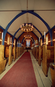 Interior of the pretty wooden church in Scoresbysund, Ittoqqortoormiit. This building was completed in 1928. East Greenland. 2005
