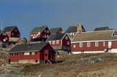 Pretty wooden buildings around the church in Scoresbysund. East Greenland. 2005