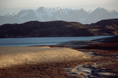 An Esker with the mountains of Greenland's interior on the horizon. Traill . North-east Greenland National Park. 2005