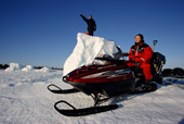 Visiting the dramatic sea ice near Lulea on a snowmobile. Sweden. 2003