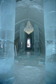 The main hall in the ice hotel with the Chandelier and ice table. Jukkasjarvi. Sweden. 2003