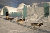 Dogsled in front of the Ice hotel at Jukkasjarvi. Sweden. 2003