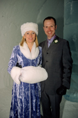 Bride and groom following their wedding in the Ice Hotel. Jukkasjarvi. Sweden. 2003
