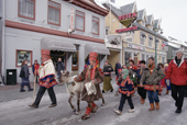 Sami Reindeer Herders & Ole Mathis Oskal, demonstrate about injustice, with his reindeer in Tromso. Norway. 2000