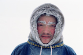 Maxim Serotetto, a Nenets reindeer herder, iced up on a cold winter's day. Yamal, Northwest Siberia, Russia