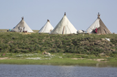 A Nenets fishing camp on the bank of the Yuribey River. Gyda, Tazovsky Region, Gydan Peninsula, Yamal, Russia