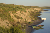Nenets fishing camps along the bank of the Yuribey River. Gyda, Tazovsky Region, Gydan Peninsula, Yamal, Russia