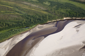 Aerial view of the Indikyaha River and its sand banks in the Tazovsky region of the Gydan Peninsula. Yamal, Siberia, Russia