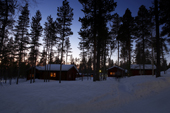 Log Cabins in the woods are used as ski lodges. Hotel Jeris, Yllas, Lapland, Finland.