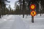 No pedestrians are allowed on this ski path. Kakslauttanen, Lapland, Finland.