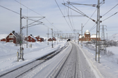 Railway station seen from the Kiruna-Narvik iron ore railway. Lapland, Norway.
