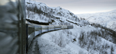 View from the Kiruna-Narvik iron ore railway in winter. Lapland, Norway.