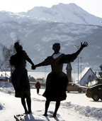 Statues in the town square of Narvik. Lapland, Norway.