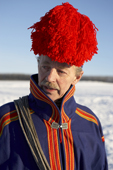 Portrait of a Sami in traditional national costume. Lainio, Lapland, Finland. MR