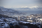 View of the city of Narvik in winter. Lapland, Norway.