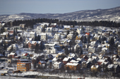 Winter view of homes in Narvik. Lapland, Norway.