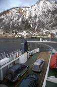 The car ferry approaching Lofoten. Lapland, Norway.